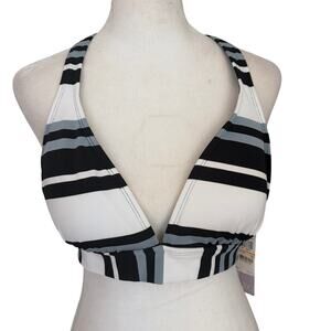 Jag Black, Gray, White Striped Bikini Top Swim Suit Womens Size Small NEW